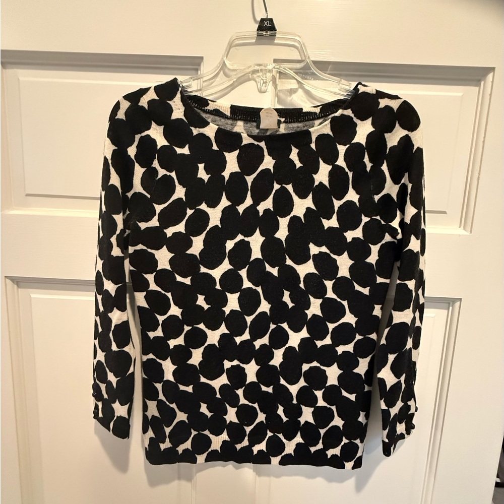 J. Crew Black and White Patterned 3/4 Sleeve Top